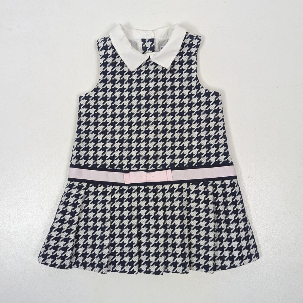 Janie and Jack Black and White Houndstooth Dress with Pink Bow